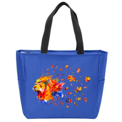 Autism Awareness Roar Cute Lion Puzzle Gift Zip Tote Bag