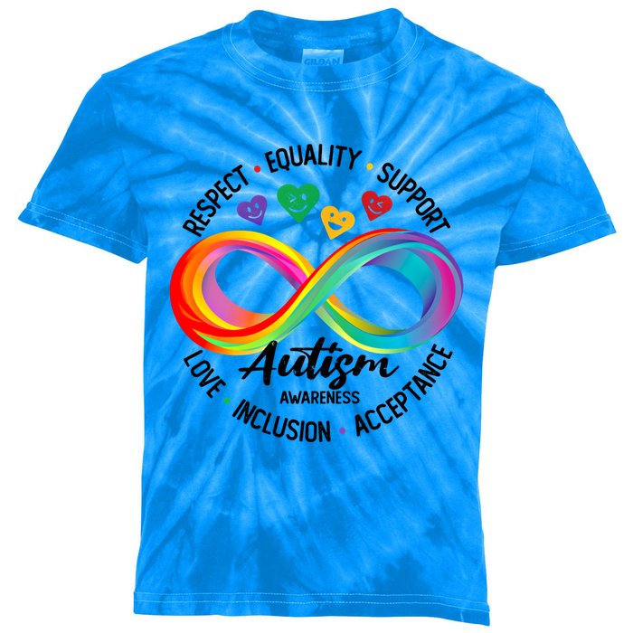 Autism Awareness Respect Equality Support Love Inclusion Great Gift Kids Tie-Dye T-Shirt