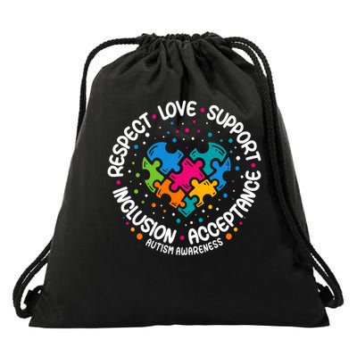 Autism Awareness Respect Love Support Blue Autism Drawstring Bag