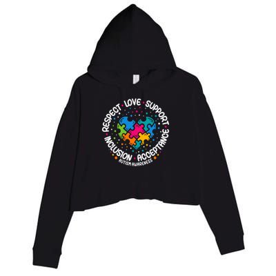 Autism Awareness Respect Love Support Blue Autism Crop Fleece Hoodie