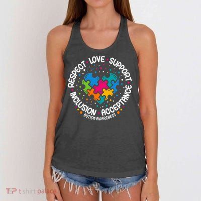 Autism Awareness Respect Love Support Blue Autism Women's Knotted Racerback Tank