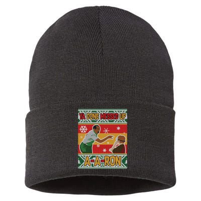 Ya Done Messed Up A A Ron Ugly Christmas Funny Sustainable Knit Beanie