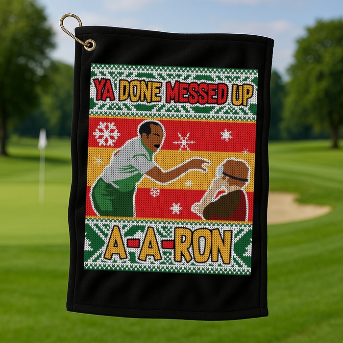 Ya Done Messed Up A A Ron Ugly Christmas Funny Golf Towel