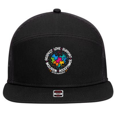 Autism Awareness Respect Love Support Blue Autism 7 Panel Mesh Trucker Snapback Hat
