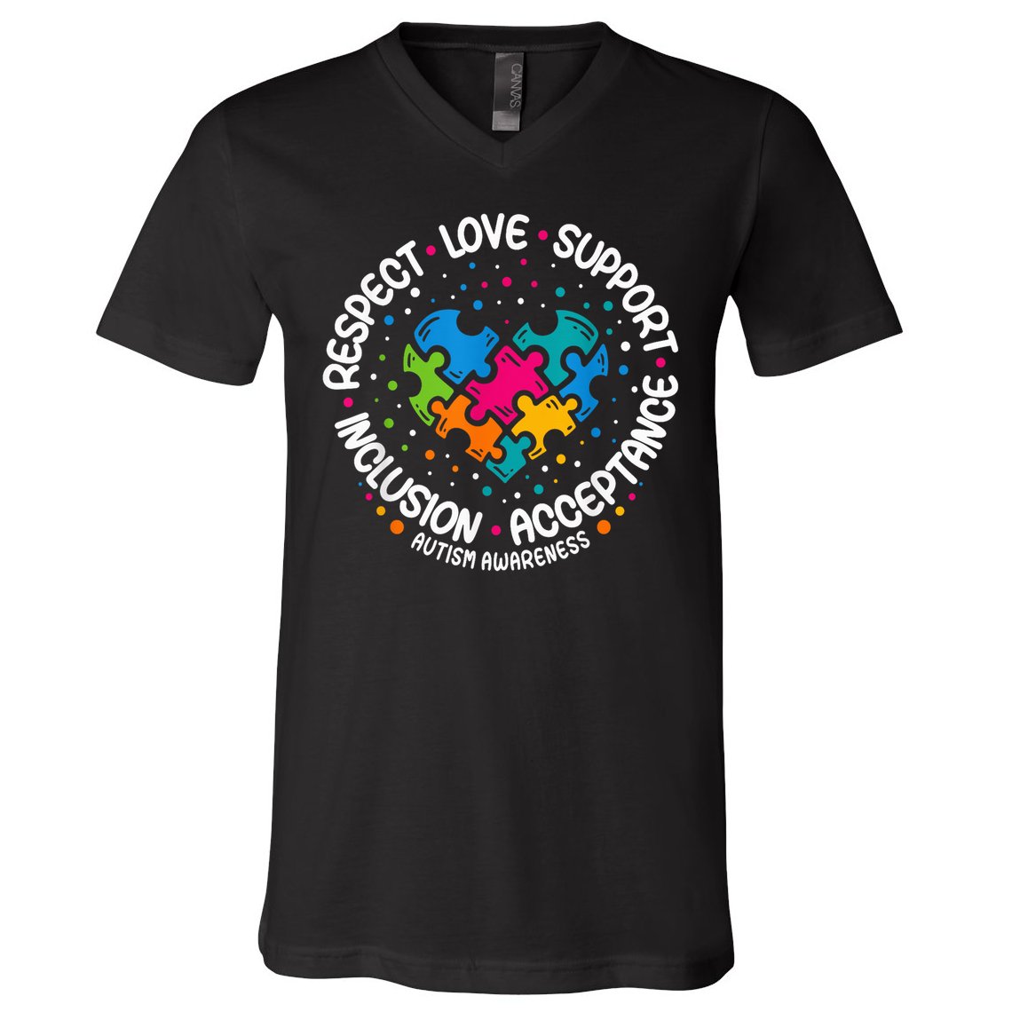 Autism Awareness Respect Love Support Blue Autism V-Neck T-Shirt
