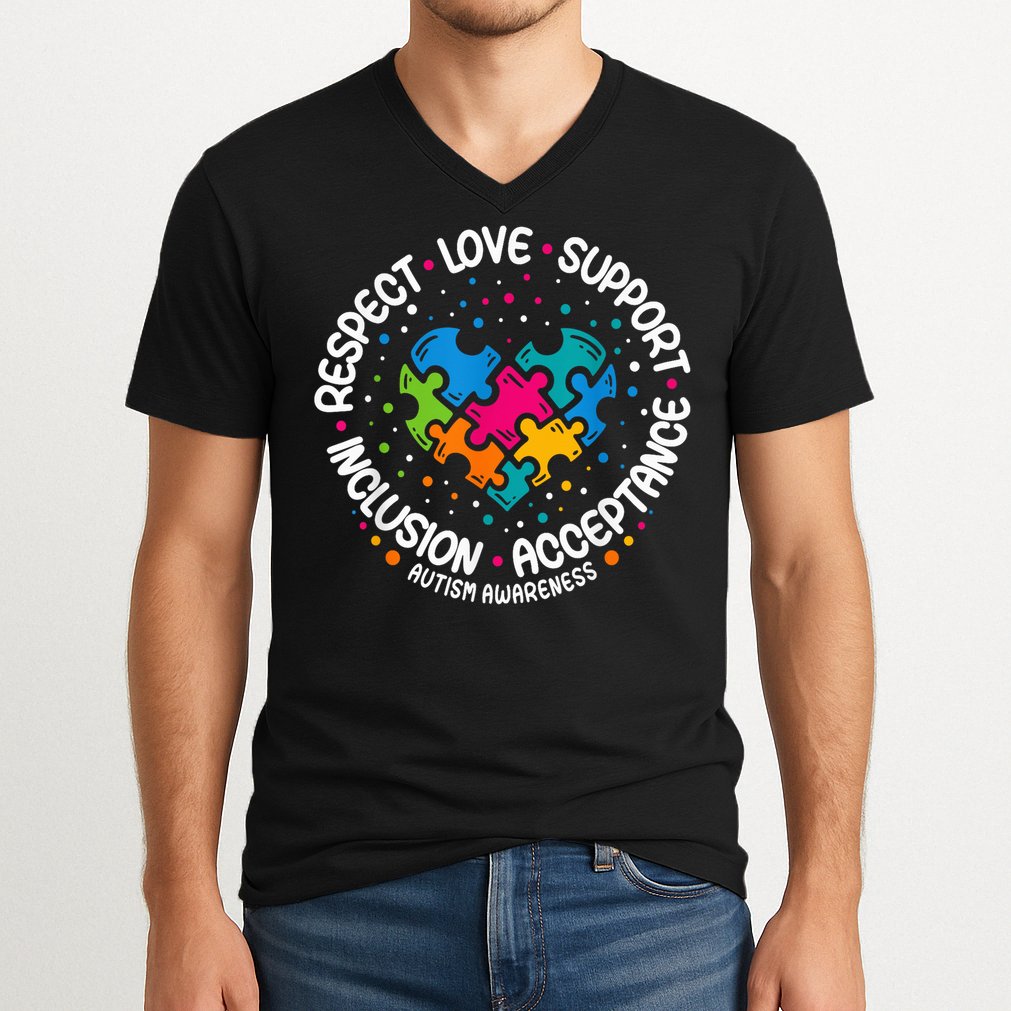 Autism Awareness Respect Love Support Blue Autism V-Neck T-Shirt