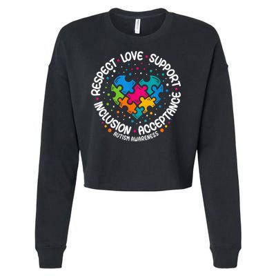 Autism Awareness Respect Love Support Blue Autism Cropped Pullover Crew