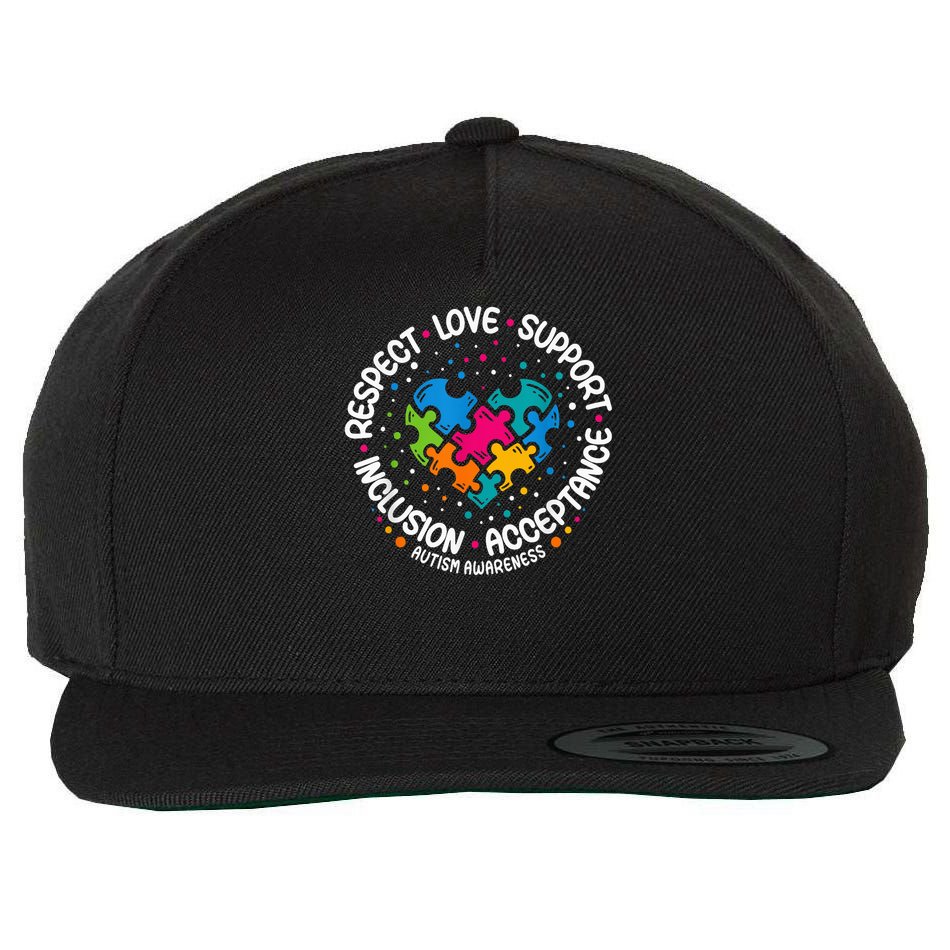 Autism Awareness Respect Love Support Blue Autism Wool Snapback Cap