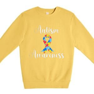 Autism Awareness Ribbon Gift Premium Crewneck Sweatshirt