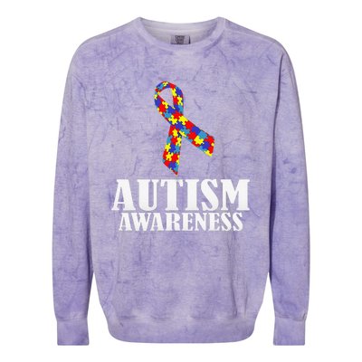 Autism Awareness Ribbon Puzzle Pieces Colors Gift Colorblast Crewneck Sweatshirt