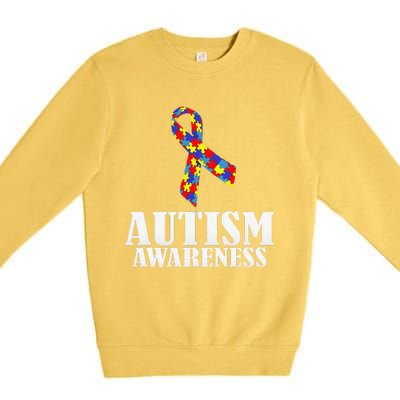 Autism Awareness Ribbon Puzzle Pieces Colors Gift Premium Crewneck Sweatshirt