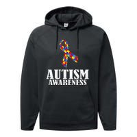 Autism Awareness Ribbon Puzzle Pieces Colors Gift Performance Fleece Hoodie