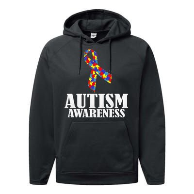 Autism Awareness Ribbon Puzzle Pieces Colors Gift Performance Fleece Hoodie