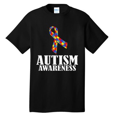 Autism Awareness Ribbon Puzzle Pieces Colors Gift Tall T-Shirt