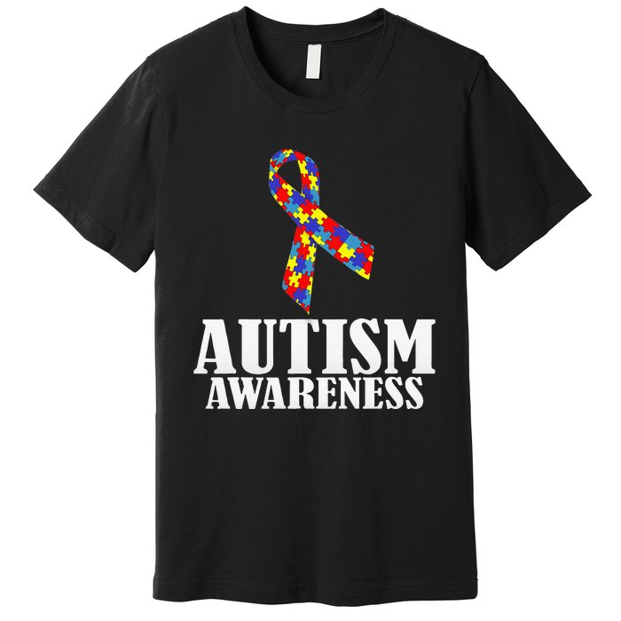 Autism Awareness Ribbon Puzzle Pieces Colors Gift Premium T-Shirt