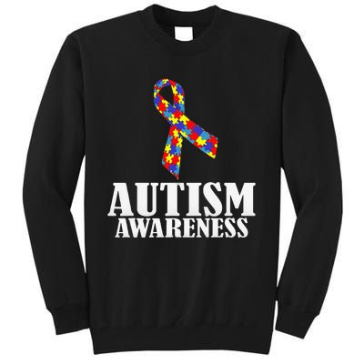 Autism Awareness Ribbon Puzzle Pieces Colors Gift Tall Sweatshirt