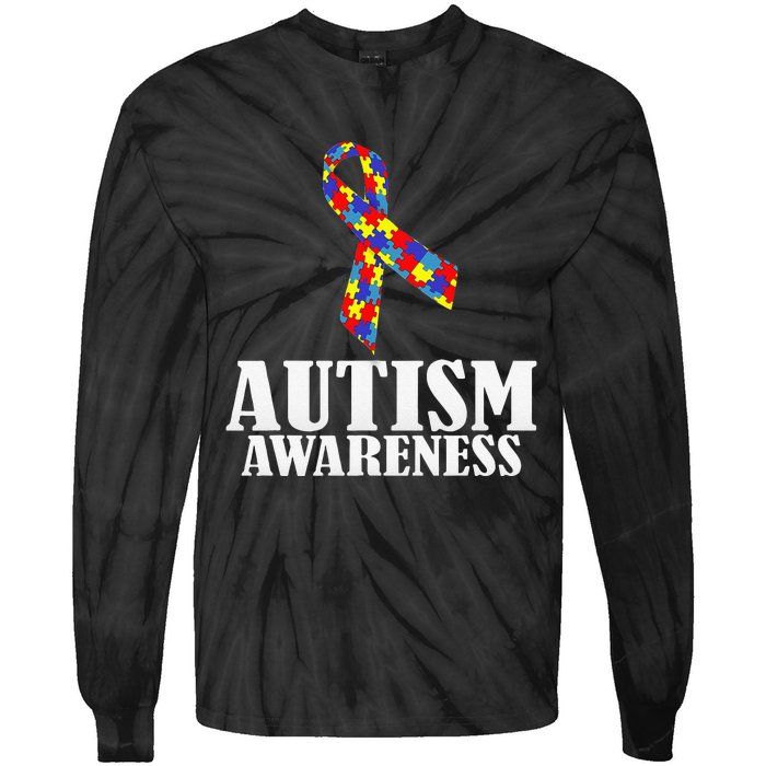 Autism Awareness Ribbon Puzzle Pieces Colors Gift Tie-Dye Long Sleeve Shirt