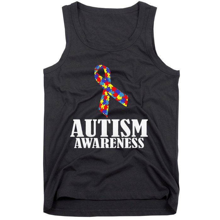 Autism Awareness Ribbon Puzzle Pieces Colors Gift Tank Top