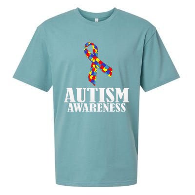 Autism Awareness Ribbon Puzzle Pieces Colors Gift Sueded Cloud Jersey T-Shirt