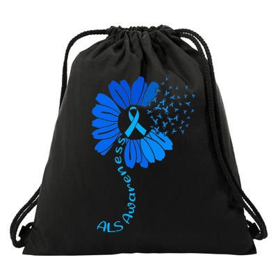 Als Awareness Ribbon Sunflower funny support squad Drawstring Bag
