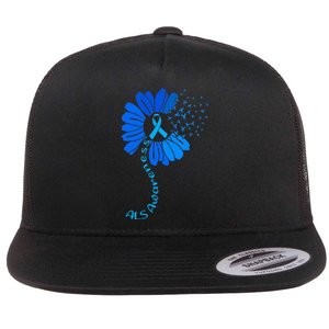 Als Awareness Ribbon Sunflower funny support squad Flat Bill Trucker Hat