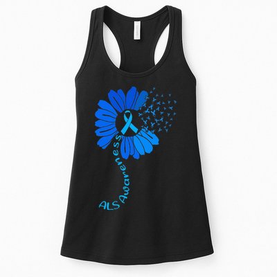 Als Awareness Ribbon Sunflower funny support squad Womens Tank Top