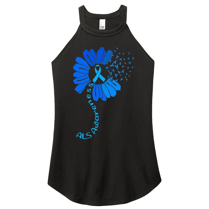 Als Awareness Ribbon Sunflower funny support squad Women's Perfect Tri Rocker Tank
