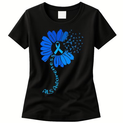 Als Awareness Ribbon Sunflower funny support squad Womens T-Shirt