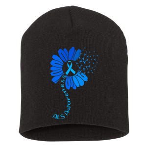 Als Awareness Ribbon Sunflower funny support squad Short Acrylic Beanie