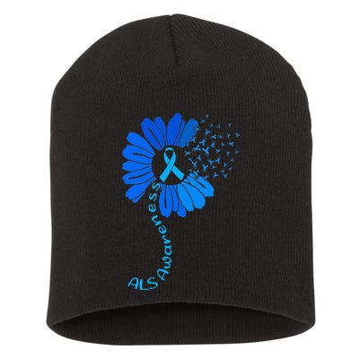 Als Awareness Ribbon Sunflower funny support squad Short Acrylic Beanie