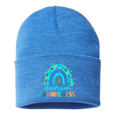 Autism Awareness Rainbow Puzzle Autism Month Sustainable Knit Beanie