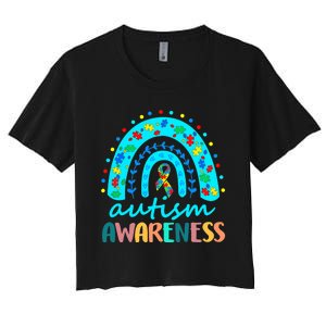 Autism Awareness Rainbow Puzzle Autism Awareness Month Women's Crop Top Tee