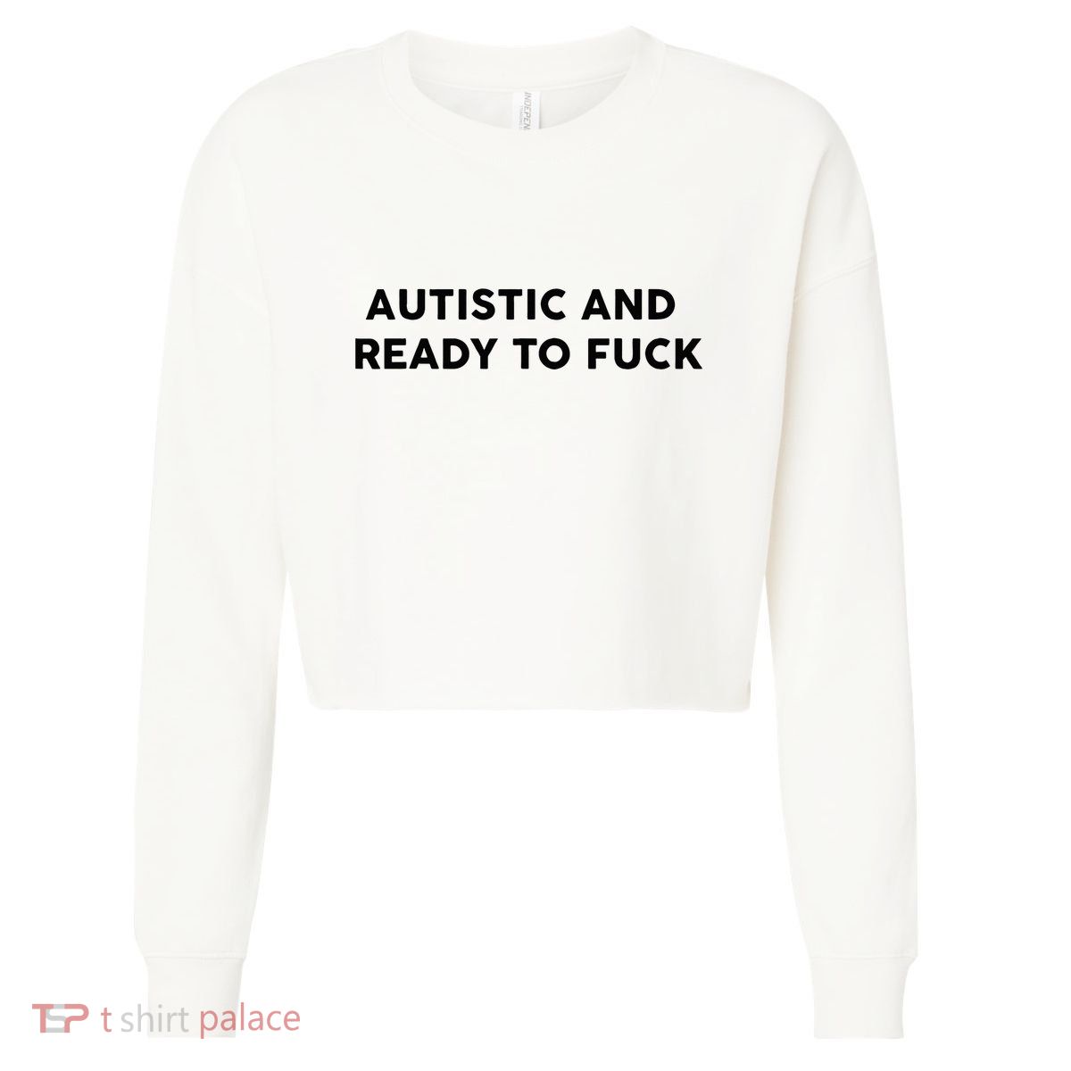 Autistic And Ready To Fuck Funny Saying Cropped Pullover Crew