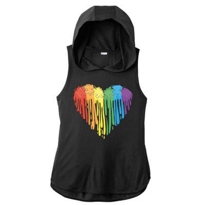 Autism Awareness Rainbow Puzzle Heart Ladies PosiCharge Tri-Blend Wicking Draft Hoodie Tank