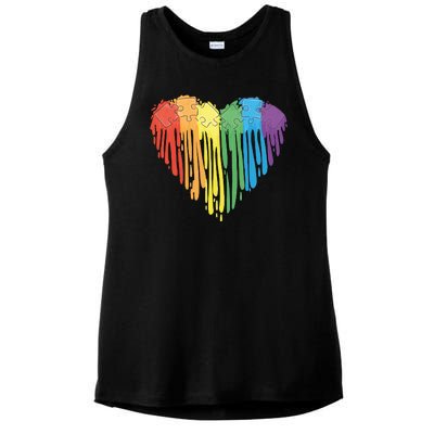 Autism Awareness Rainbow Puzzle Heart Ladies PosiCharge Tri-Blend Wicking Tank