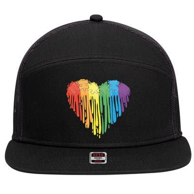 Autism Awareness Rainbow Puzzle Heart 7 Panel Mesh Trucker Snapback Hat