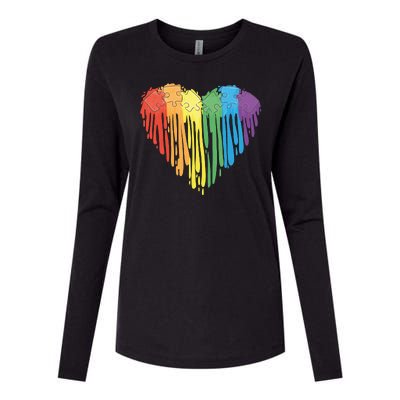 Autism Awareness Rainbow Puzzle Heart Womens Cotton Relaxed Long Sleeve T-Shirt