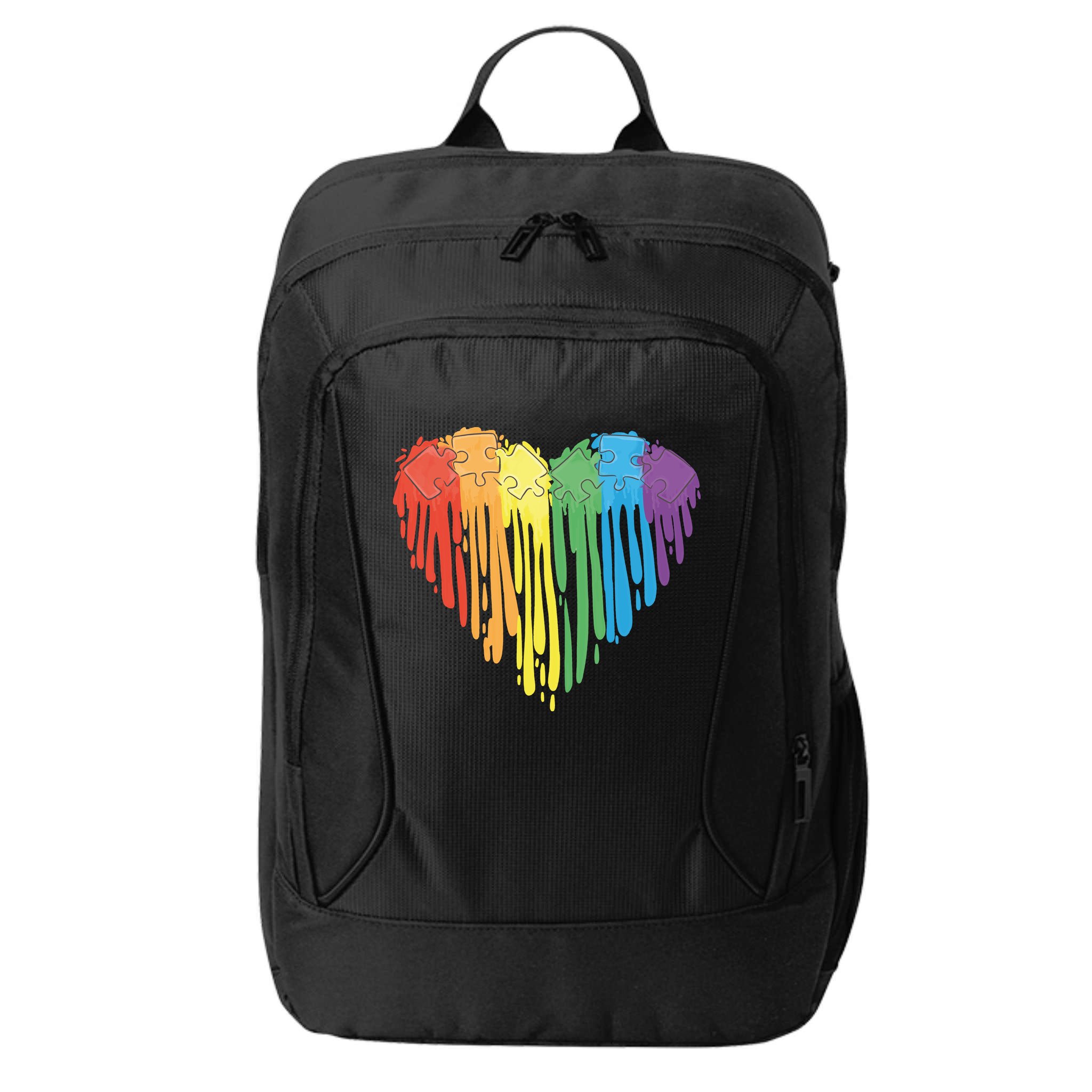 Autism Awareness Rainbow Puzzle Heart City Backpack