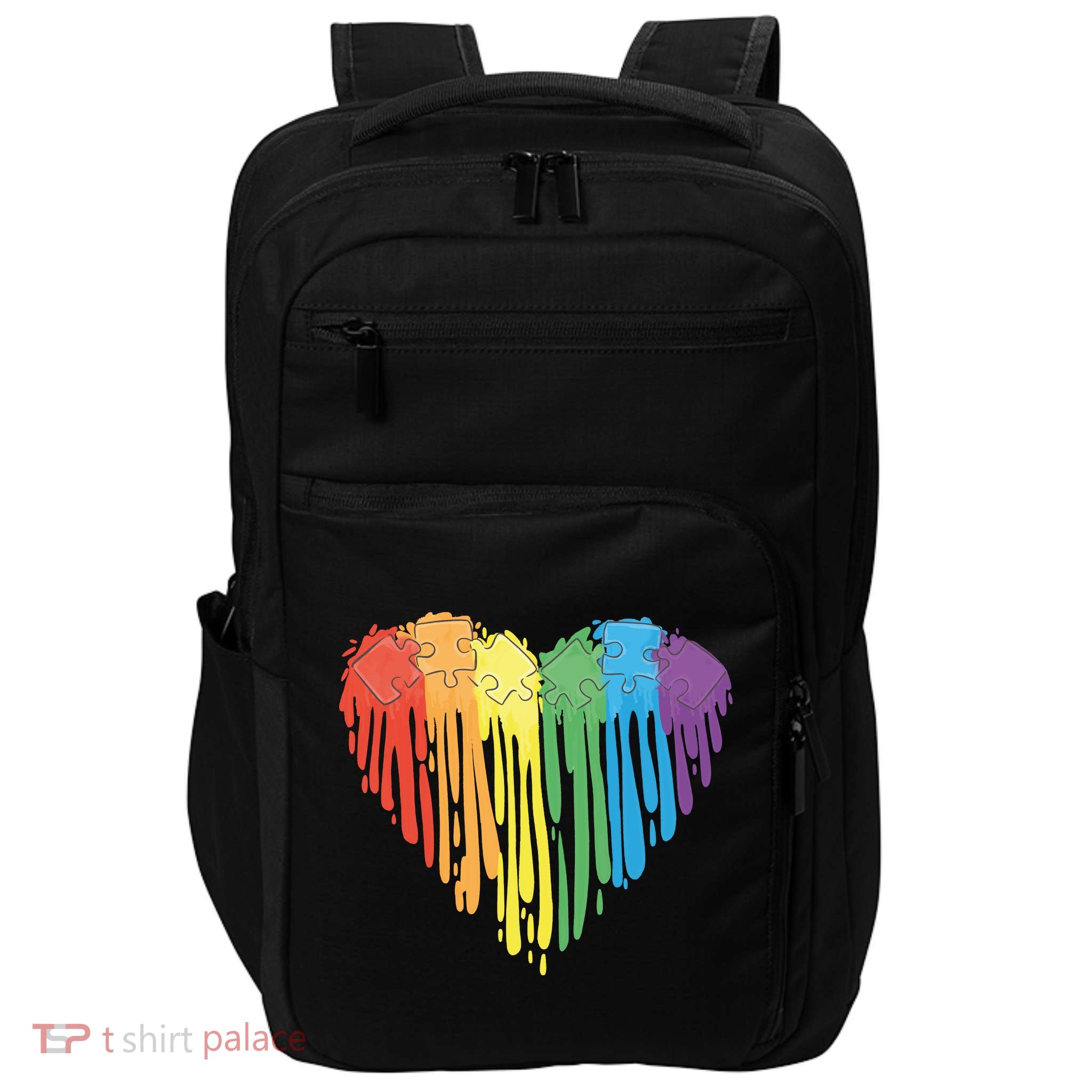 Autism Awareness Rainbow Puzzle Heart Impact Tech Backpack