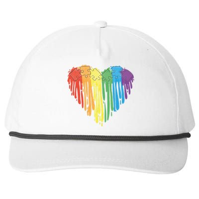 Autism Awareness Rainbow Puzzle Heart Snapback Five-Panel Rope Hat