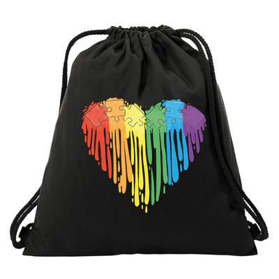 Autism Awareness Rainbow Puzzle Heart Drawstring Bag