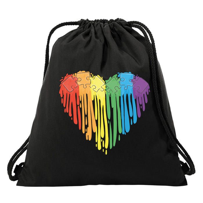 Autism Awareness Rainbow Puzzle Heart Drawstring Bag