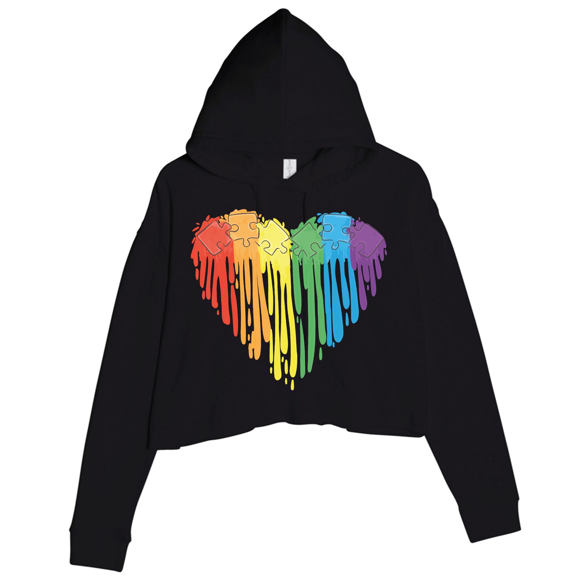 Autism Awareness Rainbow Puzzle Heart Crop Fleece Hoodie
