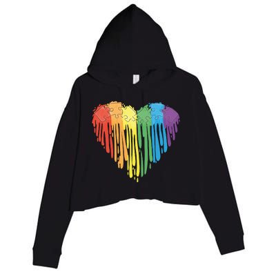 Autism Awareness Rainbow Puzzle Heart Crop Fleece Hoodie