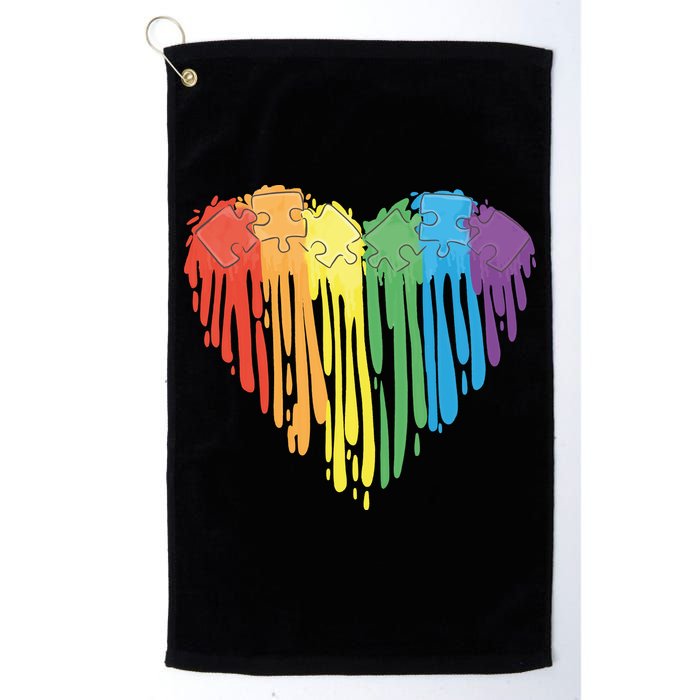 Autism Awareness Rainbow Puzzle Heart Golf Towel