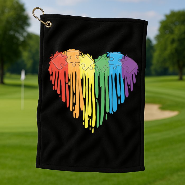 Autism Awareness Rainbow Puzzle Heart Golf Towel