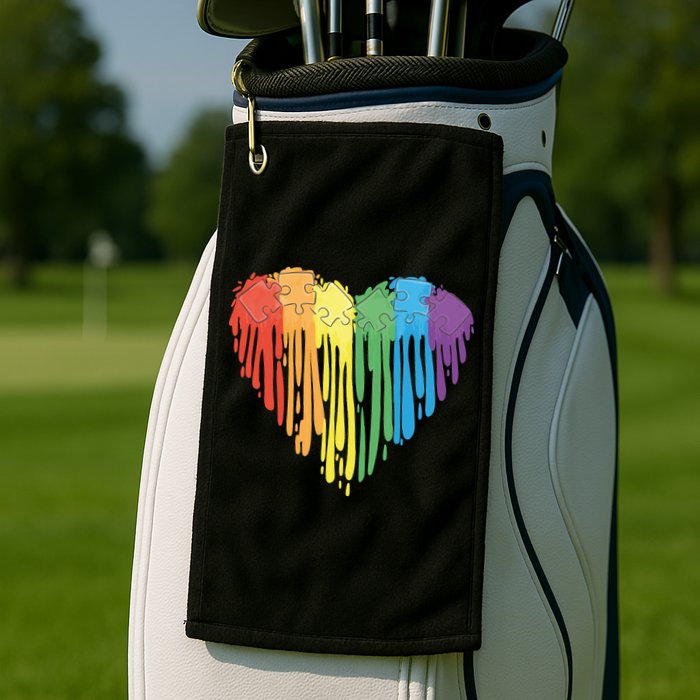 Autism Awareness Rainbow Puzzle Heart Golf Towel
