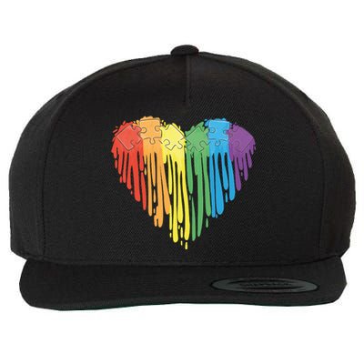 Autism Awareness Rainbow Puzzle Heart Wool Snapback Cap