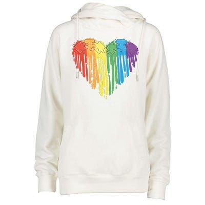 Autism Awareness Rainbow Puzzle Heart Womens Funnel Neck Pullover Hood