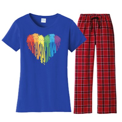 Autism Awareness Rainbow Puzzle Heart Women's Flannel Pajama Set